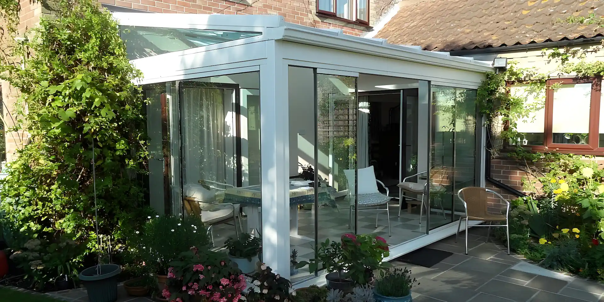 Bifold frameless patio doors, conservatory