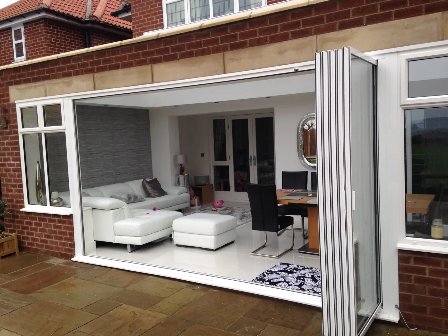 white aluminium bifolds fully open