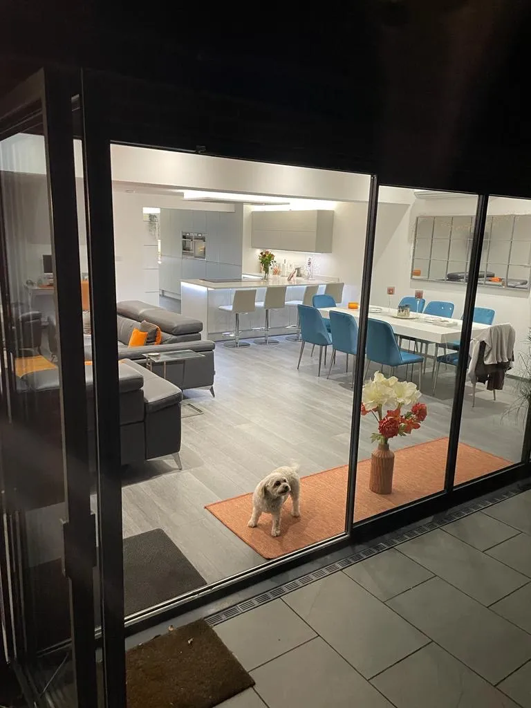 kitchen with black aluminium bifold doors