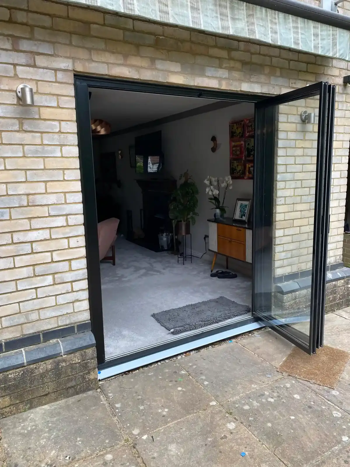 open black bifold doors