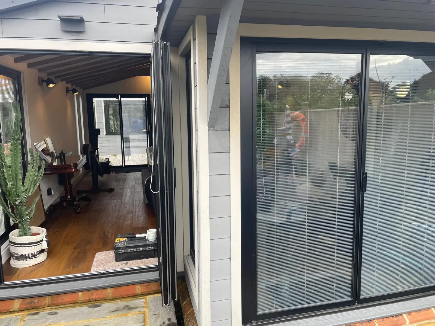 garden room with sliding doors