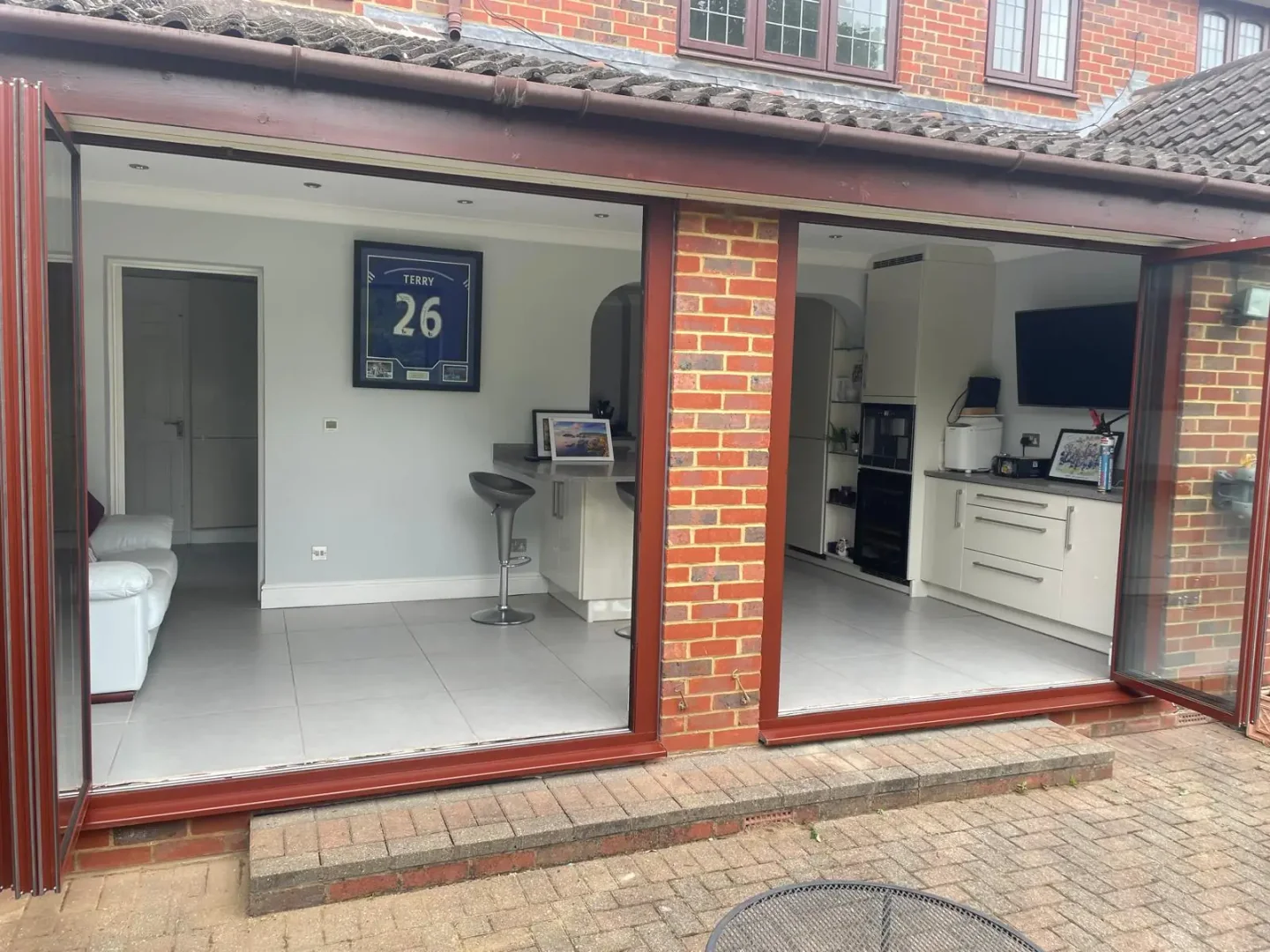 brown coloured bifold doors